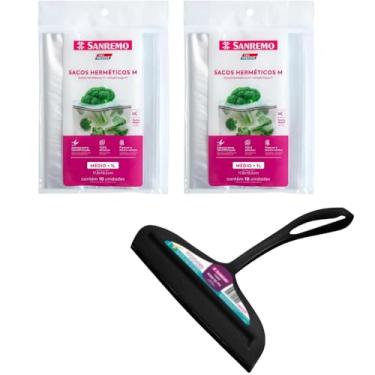 Imagem de Conjunto de 1 Rodo Plástico Multiuso Preto com Raspador 18cm + 2 Saco Abre e Fecha Hermético de 1 Litro