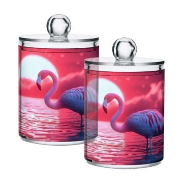 Imagem de Qilmy Suporte Sunset Flamingo Qtip pacote com 2, frascos de boticário de 400 ml, vasilha organizadora de banheiro para cotonetes, bolas de algodão, almofadas de maquiagem, fio dental, sais de banho