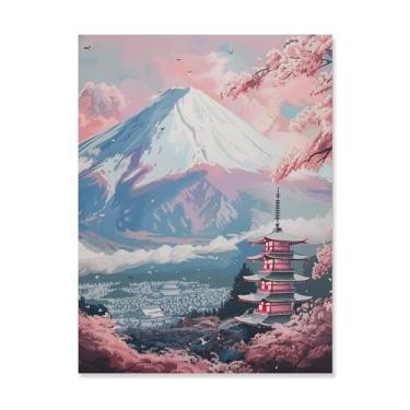 Imagem de HouLaiZhe Japão Monte Fuji Pagode Antigo Flores de Cerejeira Posters Tela Estética Sala Decoração de Parede Impressões Galeria Sala Decoração de Parede para Quarto Sala de Estar Escritório 18 x 24