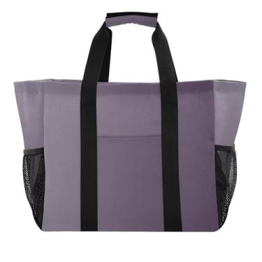 Imagem de ODAWA Bolsa de lona aberta gradiente cinza para piscina e viagens, bolsa dobrável reutilizável para mulheres