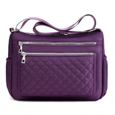 Imagem de RNIEGA Bolsa tiracolo feminina espaçosa de nylon bolsa de ombro leve com zíper bolsa diária com bolsos para viagem com 3 estilos, Roxa