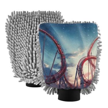 Imagem de ODAWA Luva de lavagem de carro de chenille, luva de lavagem de carro de canhão de espuma para montanha-russa para céu noturno, 20,5 x 30 cm (pacote com 2)