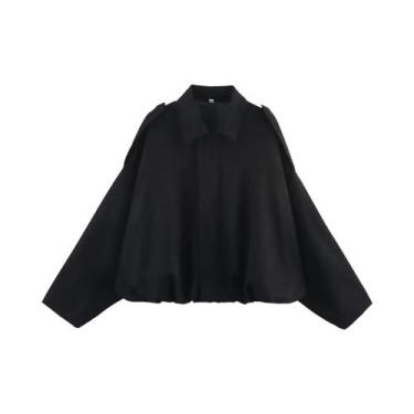 Imagem de Jaqueta Bomber Feminina Oversize De Camurça Com Zíper E Manga Longa  M