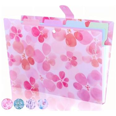 Imagem de Pasta organizadora expansível com padrão - Organizador de documentos sanfonado com 5 bolsos e etiquetas, à prova d'água tamanho A4/carta para escola, escritório, casa (flor de cerejeira)