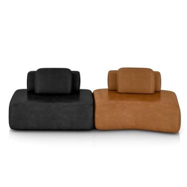 Imagem de Sofá Ilha Sala de Estar Dakota 2 Módulos 316cm Encostos Almofadas Soltas PU Preto/Caramelo G33 - Gran Belo