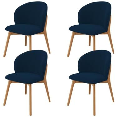 Imagem de Kit 04 Cadeiras de Jantar e Estar Living Estofada Mia L02 Suede Azul Marinho - Lyam Decor