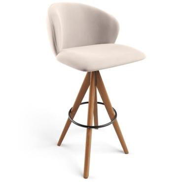 Imagem de Banqueta Alta Giratória Bar Cozinha Sala de Jantar Bar Mia L02 Suede Bege - Lyam Decor