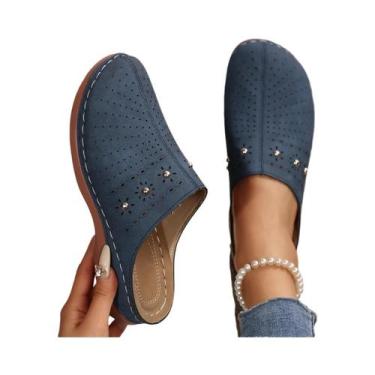 Imagem de Mules De Salto Wedge Leves Para Mulheres plus Size, Sandálias De Verão