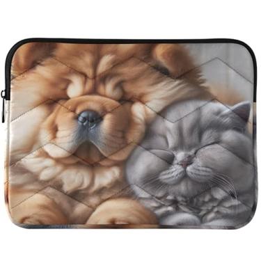 Imagem de Bolsa para laptop personalizada Chow Chow Dog Sleeping Cat Cute Laptop Pouch Universal 13-14 polegadas para laptop, capas e capas para MacBook 13 polegadas