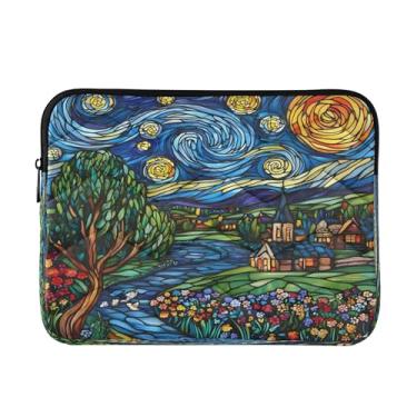 Imagem de Bolsa feminina azul estrelada com design de vidro, bolsa de laptop de 13 a 13,3 polegadas para homens, pasta de laptop média para mulheres