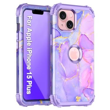 Imagem de Casetego Capa para iPhone 15 Plus, capa protetora resistente à prova de choque de três camadas para Apple iPhone 15 Plus 6,7 polegadas, roxo claro