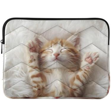 Imagem de Capa para laptop acolchoada com gato fofo e gatinho, capa moderna para notebook universal de 13 e 14 polegadas