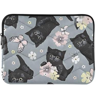 Imagem de Capa para notebook com estampa de borboletas e flores de gatinho preto, capa universal para laptop de 13 a 14 polegadas, linda para MacBook Air de 13 polegadas