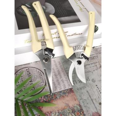 Imagem de Conjunto de 2 tesouras de jardinagem, tesouras portáteis de aço inoxidável, com bypass afiado e tesoura de poda de lâmina reta, adequado para aparar plantas, flores e frutas (amarelo)