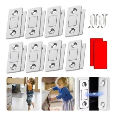 Imagem de Kit 8 Fechos Magnéticos para Portas e Gavetas | Trava de Ímã Ultra Forte para Armários e Móveis | Instalação com Adesivo 3M ou Parafusos | Solução Anti-Abertura e Segurança Infantil | Slim e Discreto
