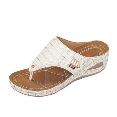 Imagem de Chinelos casuais de cor sólida boca de peixe com fundo grosso para mulheres, estilo verão, exterior, interior, sandálias deslizantes confortáveis, vários tamanhos, Branco, 34