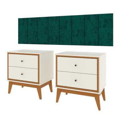 Imagem de Conjunto Quarto Queen Cabeceira Adesiva 1,60 e 2 Mesas de Cabeceira Arruna em MDP Pés em Madeira