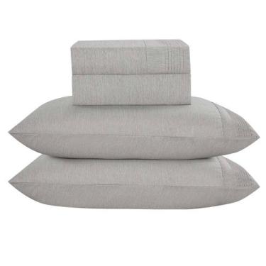 Imagem de Jogo de Cama Lençol King Plysce Percal 300 Fios 4 Peças - Cinza - 100%