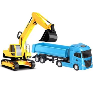 Imagem de Kit Escavadeira Articulada de Esteira e Caminhão que Levanta a Caçamba