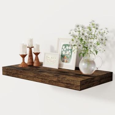 Imagem de Prateleiras flutuantes profundas de 30 cm, prateleira flutuante para livros, 60 x 30,5 cm, prateleiras profundas de madeira rústica para armazenamento e exibição doméstica, prateleiras espessas de 5