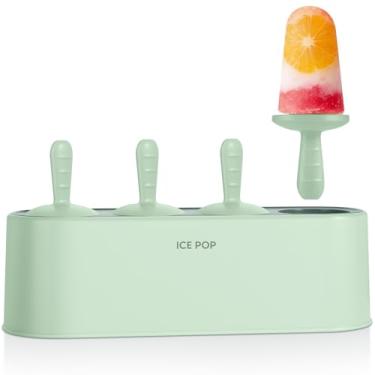 Imagem de Conjunto de moldes de picolé de silicone caseiro, 4 peças, moldes de sorvete de liberação fácil, reutilizáveis, faça-você-mesmo (verde, IcyClassic Pops)