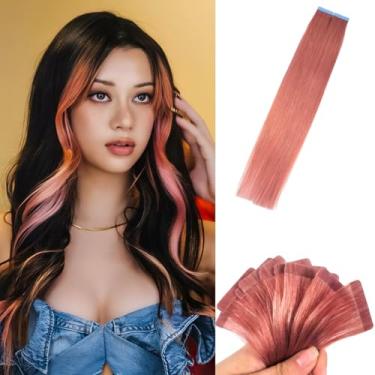 Imagem de Czrleaty Fita Adesiva Rosa Dourada Para Extensões De Cabelo Humano Invisível 18" Sedosa E Macia Meninas