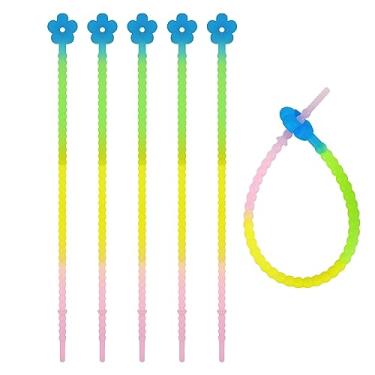 Imagem de 5 peças de abraçadeiras de silicone com zíper, correias organizadoras de cabos, alças elásticas reutilizáveis, correias de cabos florais para fones de ouvido, fio de carregamento, organização de