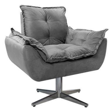 Imagem de Poltrona Opala Base Giratória de Metal Suede Cinza - Doce Sonho Móveis