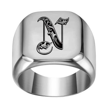 Imagem de Moda 26 inglês inicial titânio aço masculino anel para homens retro pu