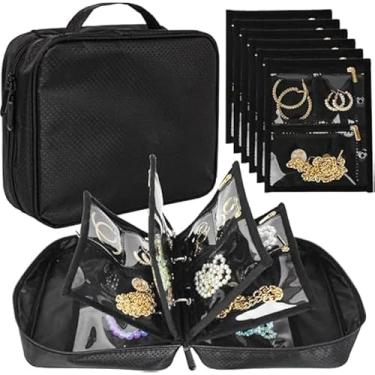 Imagem de Joyibay Organizador de joias de viagem para mulheres, livro de armazenamento de joias com bolsa pequena, bolsa de joias de viagem para colar, brincos, anéis, organizador de pulseiras