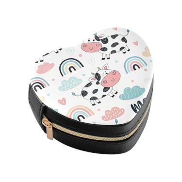 Imagem de Burbuja Linda caixa de joias em forma de coração de vaca mini estojo de joias de viagem para mulheres e meninas, estojo portátil organizador de armazenamento para brincos, anéis, colares e pulseiras