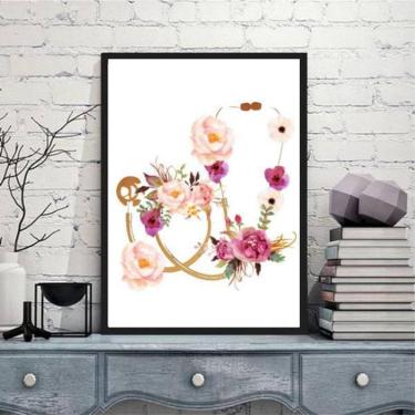 Imagem de Quadro Decorativo Estetoscópio Floral 45X34Cm Moldura Preta