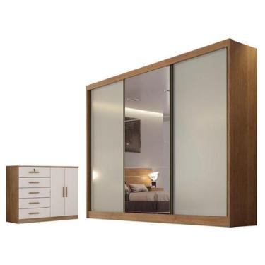 Imagem de Guarda Roupa Casal Sonetto com Espelho e Cômoda Seul Cumaru 25 Fendi -
