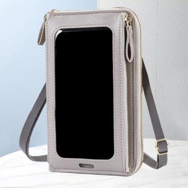 Imagem de Bolsa tiracolo feminina antifurto para tela sensível ao toque | Bolsa carteira de telefone conversível com compartimentos para cartão para viagens, trabalho e compras, Cinza, Tendência