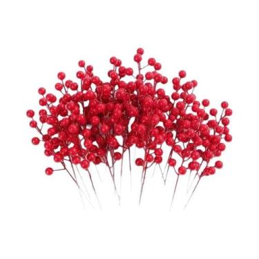 Imagem de Galhos De Frutas Vermelhas E Flores Artificiais De Cereja Para Decoraç