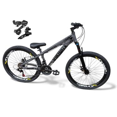 Imagem de Bicicleta Aro 26 Vikingx Tuff Câmbios Shimano 21v Freeride Freio A Disco Aro Vmaxx Pneu Flame Cinza-Preto X25