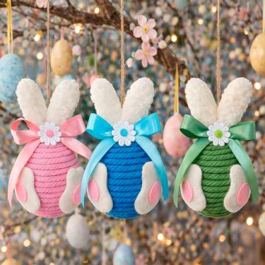 Imagem de Pendente Ovinhos Coelho Decoração De Páscoa 13x8cm Kit 6pçs
