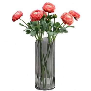 Imagem de XIZHI 5 peças de flores artificiais de ranúnculo de 49,8 cm, haste de toque real, flor artificial de seda para arranjos, mesa de centro de mesa, casa, casamento, buquê, festa (Rosa-1)