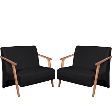Imagem de Kit 2 Poltronas Namoradeira Venus Braço Madeira Maciça Tecido Sintético Unidecor Preto