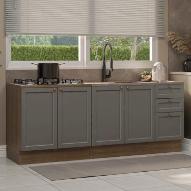 Imagem de Kit Com 2 Balcões De Cozinha 3 Gavetas 4 Portas (sem Tampo E Pia) Rustic/cinza Vik Madesa 01 Rustic/cinza