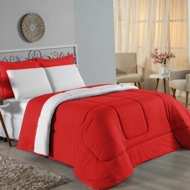Imagem de Edredom Solteiro Nobre 1 Peça Dupla Face 1,60m X 2,40m Malha 100% Algodão - Vermelho / Branco