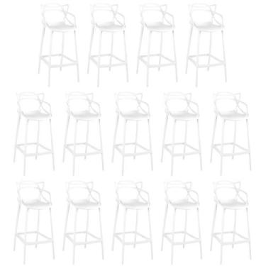 Imagem de Kit 14 Banquetas Allegra com Encosto Design Cozinha/Bancada - Branco -