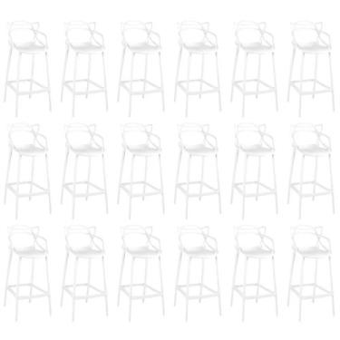 Imagem de Kit 18 Banquetas Allegra com Encosto Design Cozinha/Bancada - Branco -