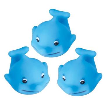 Imagem de Golfinho Borracha Azul Infantil Macio Banho Bebê 3 Filhotes - Bee Toys
