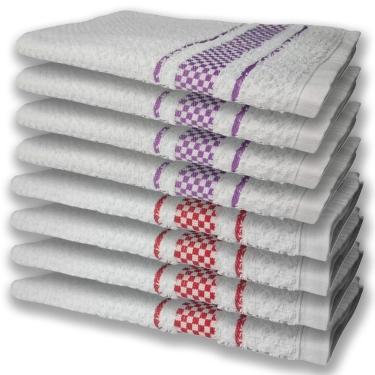 Imagem de 8 Panos De Prato Atoalhado Felpudo Premium 4 Vermelho 4 Roxo