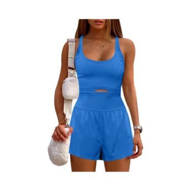 Imagem de Macacão Feminino Sem Mangas De Cintura Alta Em Cor Sólida Para Yoga E 