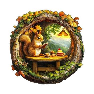 Imagem de Quebra-Cabeças De Madeira Para Adultos Com Efeito Visual 3D, Esquilo N