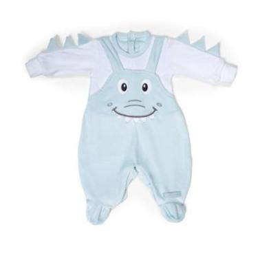 Imagem de Macacão Longo Plush Luxo Bebê Menino Finta Jardineira 7997 - Azul-bebê - P ( 3 - 6 MESES )-Masculino