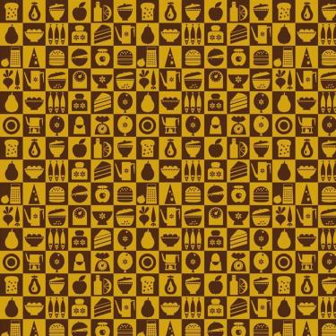 Imagem de Papel De Parede Quadrados Com Comida E Utensílios De Cozinha