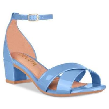 Imagem de Sandalia Feminina Salto Grosso Bloco Quadrado Baixo Moda Tira Cruzada Verniz-Feminino